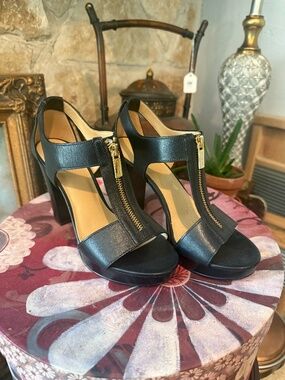 Michale Kors Black Leather Zip Heels
